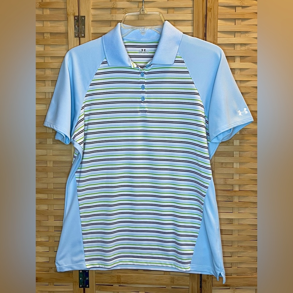 Under Armour UA Women's Polo Golf Tennis Shirt Striped Lightweight Size Large